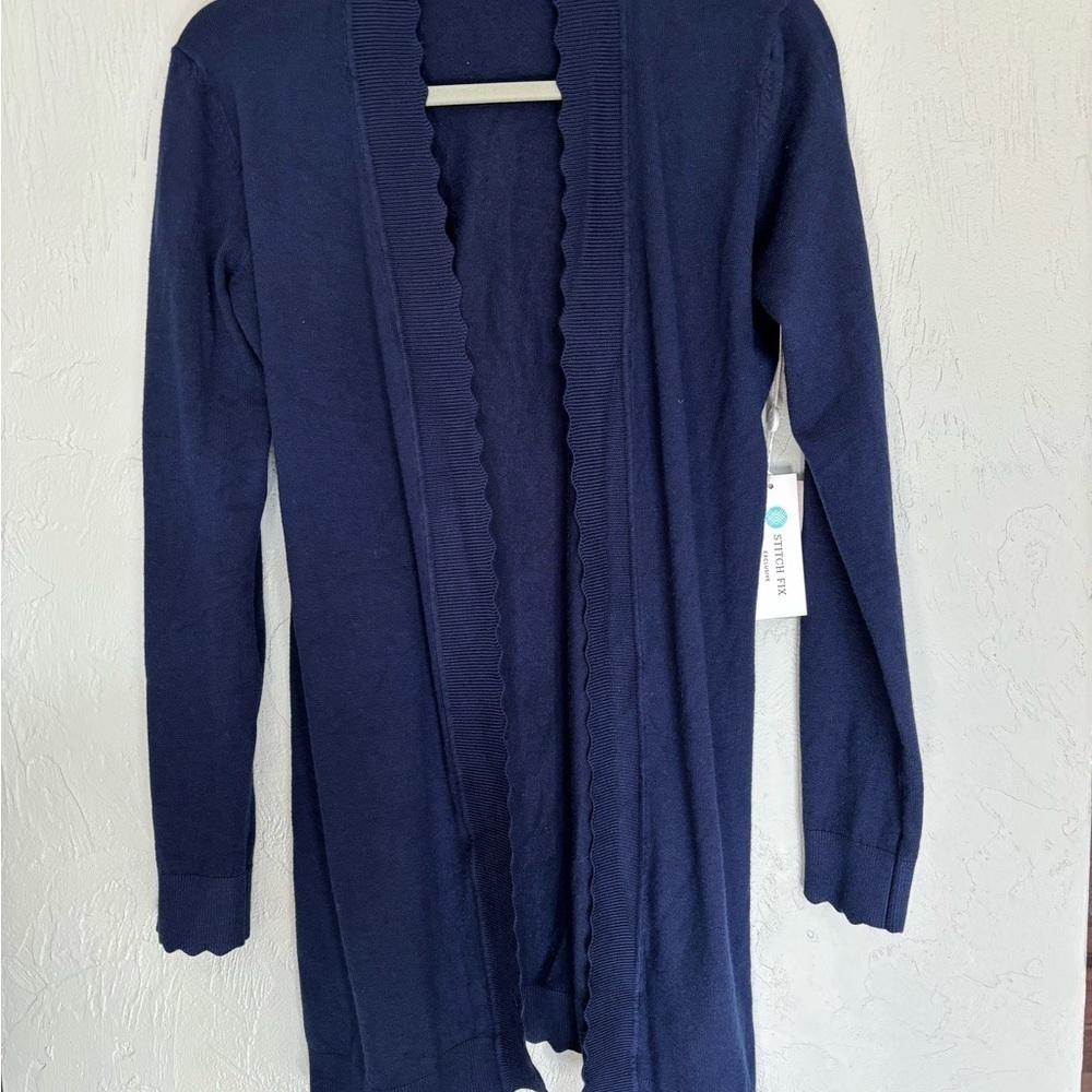 Evolution by Cyrus Davison Scalloped Edge Cardigan size Small Navy NWT - Picture 4 of 9